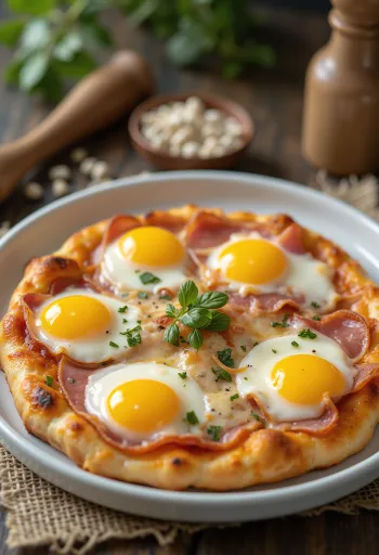 Pizza Bismark avec œuf et jambon