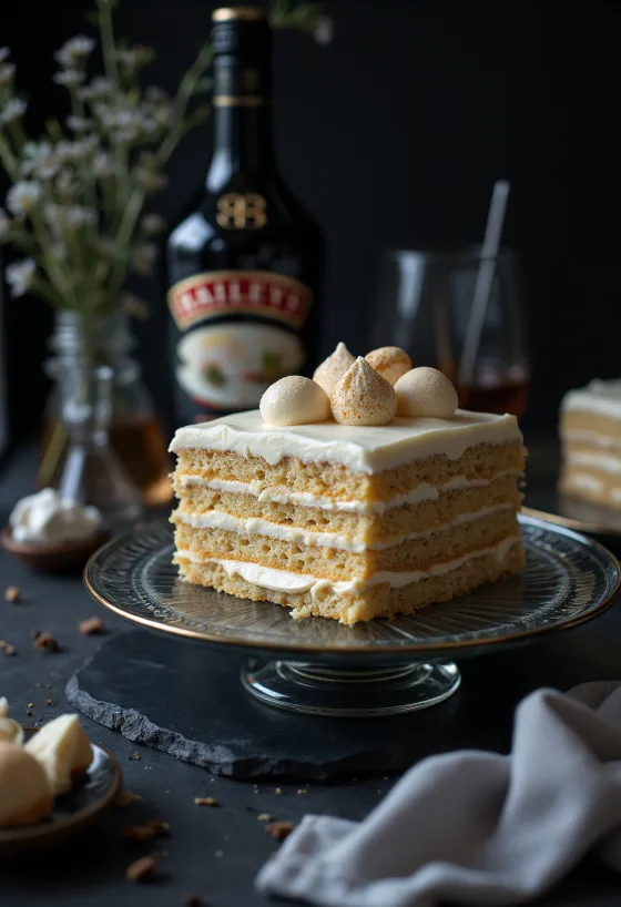 Gâteau crémeux au Baileys servi