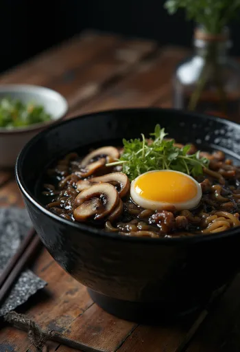 Ramen à l'ail noir servi