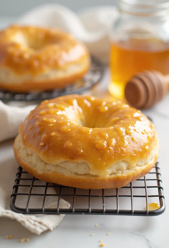 Bagel au sabayon et au miel fraîchement cuit