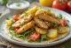 Plat de gyros citron-origan avec poulet rôti, frites, salade fraîche et tzatziki au citron