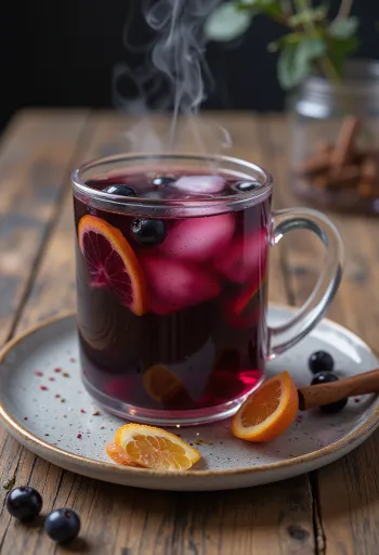 Punch au cassis en tasse avec rondelle d'orange et cannelle