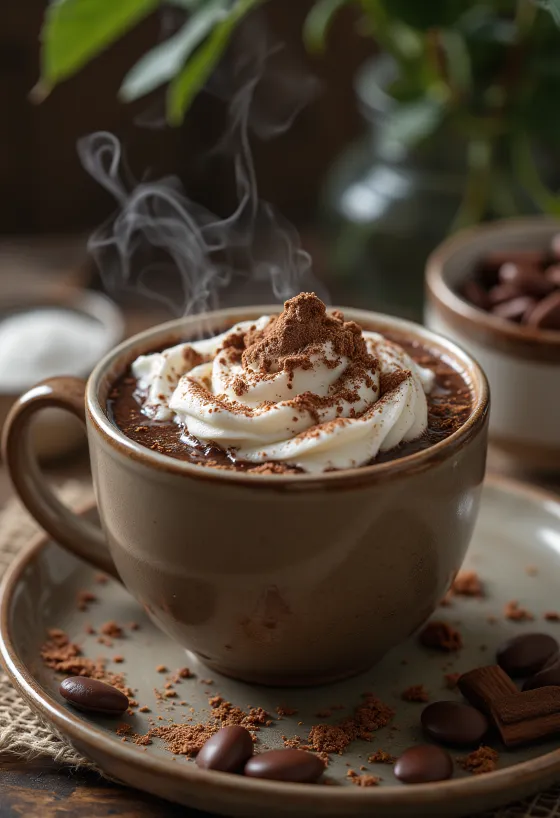 Chocolat chaud décoré de chantilly