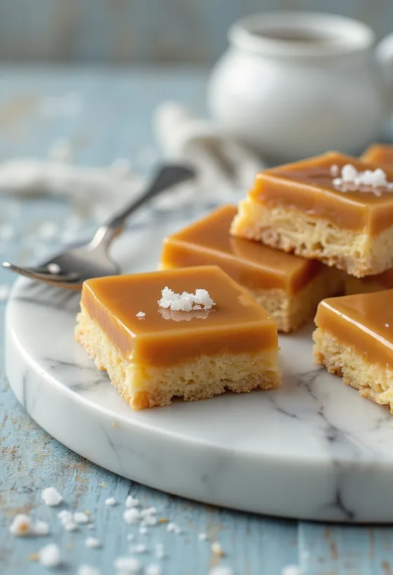 Carrés au caramel servis
