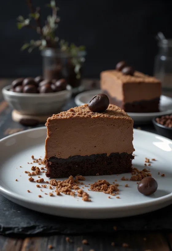 Gâteau mousse au chocolat et au café décoré