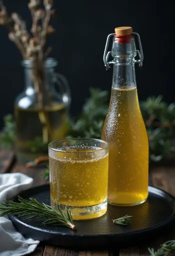 Cidre scandinave aux pousses de sapin servi dans un verre
