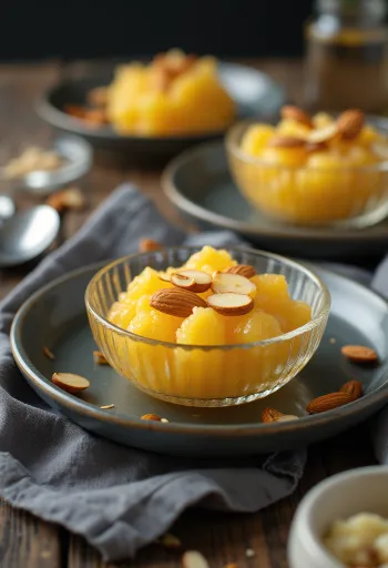 Suji ka Halwa aux saveurs riches et épicées, noix grillées et eau de rose.