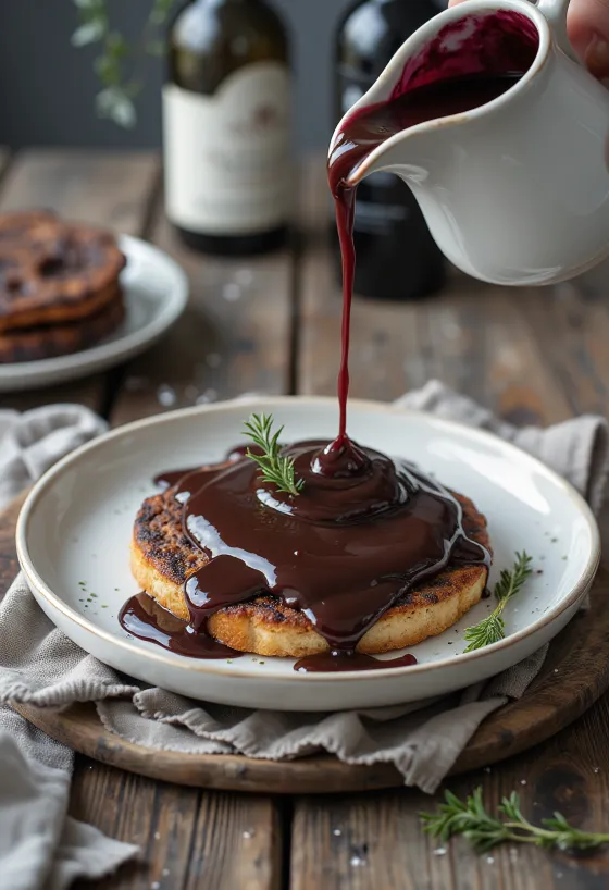 Sauce au chocolat et vin rouge dressée