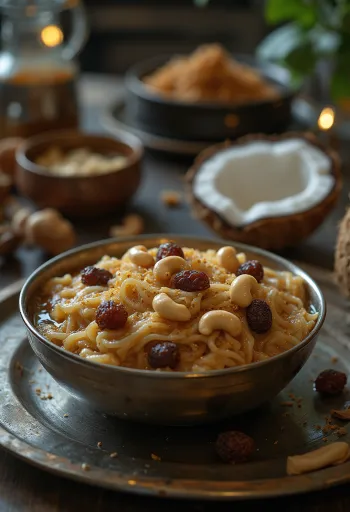 Ada Pradhaman, servi avec du lait de coco et de l'eau de rose