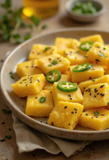 Besan Chana Dhokla, décoré de coriandre fraîche