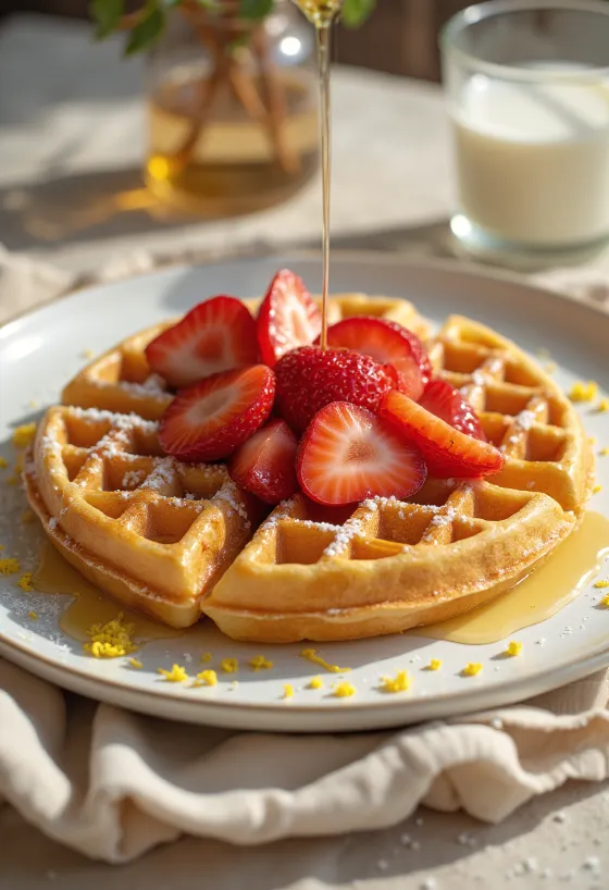 Gaufres de Pâques aux fraises fraîches et chantilly