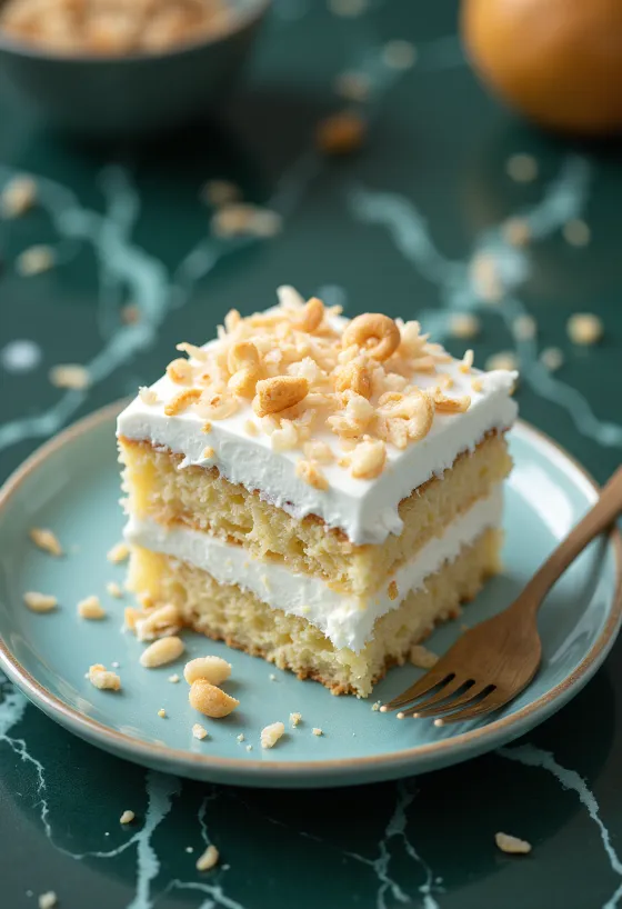 Gâteau nuage à la noix de coco servi avec de la coco râpée
