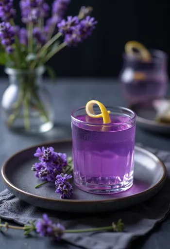 Liqueur de lavande servie en bouteille