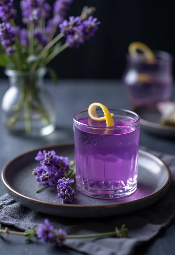 Liqueur de lavande servie en bouteille