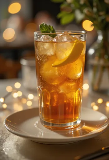 Cocktail Long Island Iced Tea décoré d'une tranche de citron