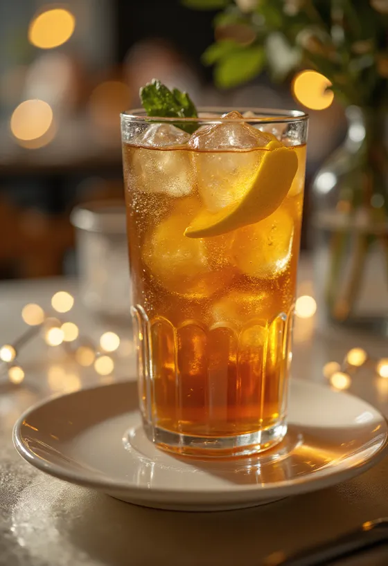 Cocktail Long Island Iced Tea décoré d'une tranche de citron