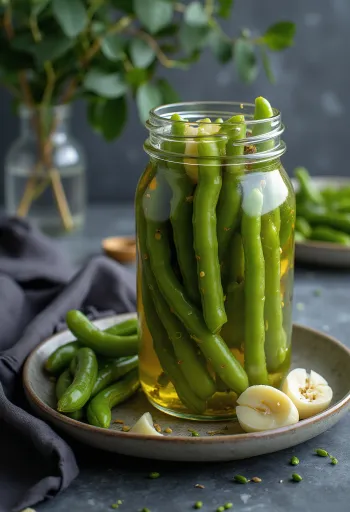Haricots verts marinés dans un bocal