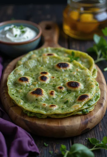 Roti aux épinards, servi avec des épinards frais et un roti croustillant