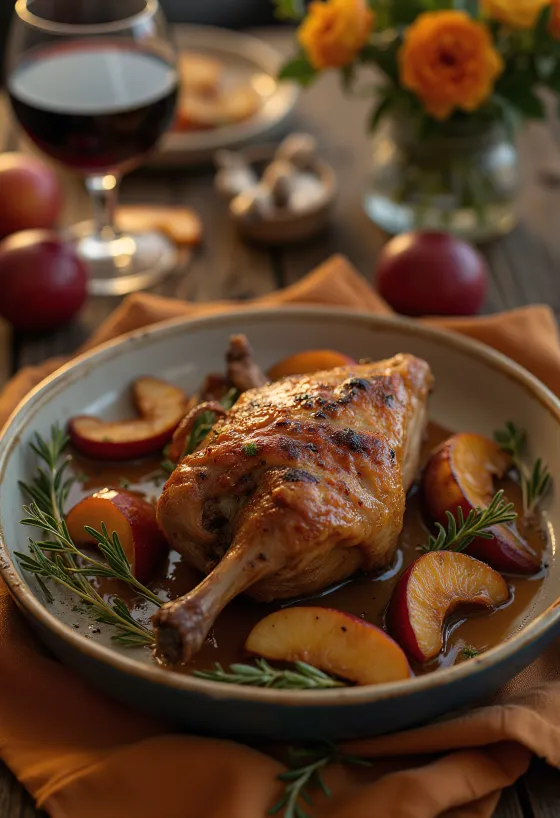Cuisse de canard rôtie croustillante avec purée et chou braisé