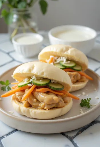 Bao bun au poulet et lait de coco servi sur une assiette