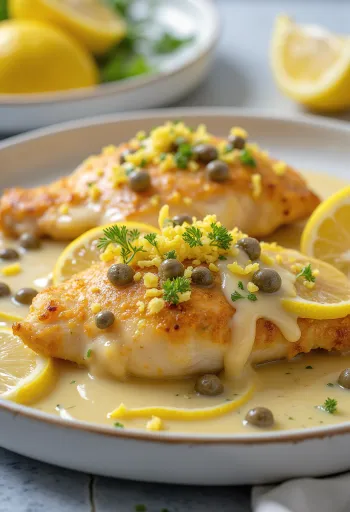 Piccata al Limone, blanc de poulet au citron et sauce aux câpres