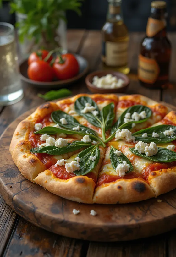 Pizza ai Caprini au fromage de chèvre et aux épinards