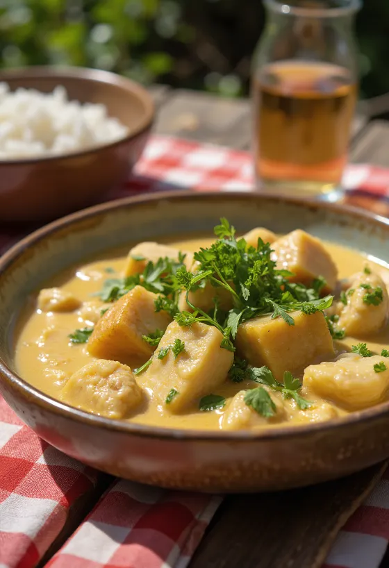 Vatapá de poisson à la coriandre, servi avec poisson au lait de coco et coriandre fraîche