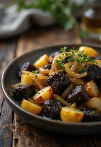 Black pudding façon Sneem servi avec pommes de terre et persil