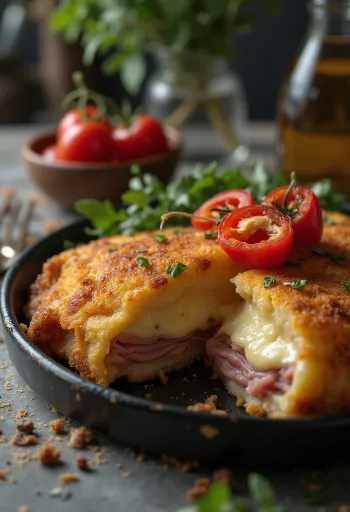 Cachopo servi avec des frites et du citron