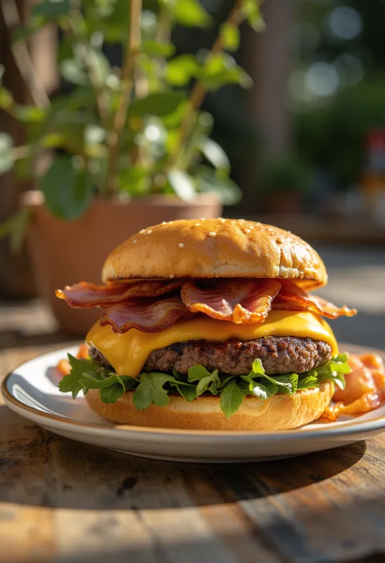 Double burger bacon cheddar avec deux steaks juteux et extra cheddar