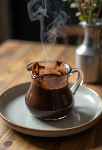 Sauce au chocolat épicée servie avec des gâteaux