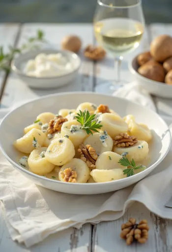 Gnocchi au fromage bleu servis