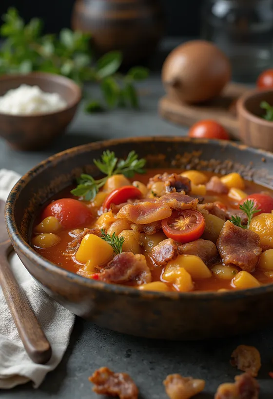 Lecsó au lard servi