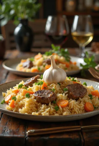 Pilaf à l'agneau servi