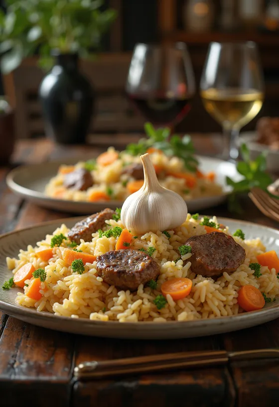 Pilaf à l'agneau servi