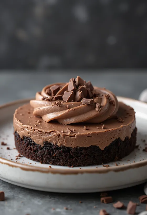 Gâteau mousse au chocolat servi