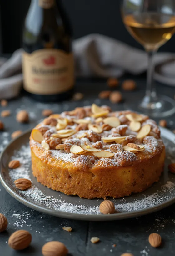 Gâteau à la châtaigne et aux amandes servi