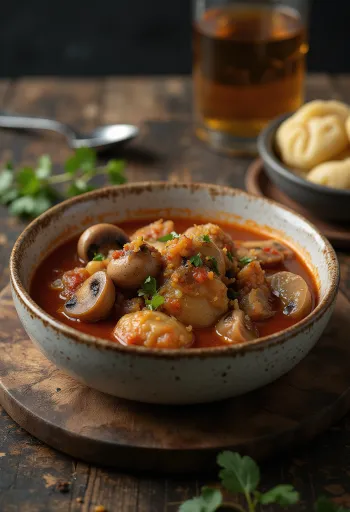 Ragoût de champignons frais, servi dans une sauce épaisse au paprika