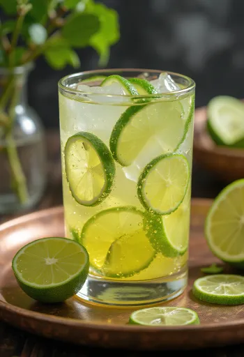 Cidre citron vert et menthe servi dans un verre