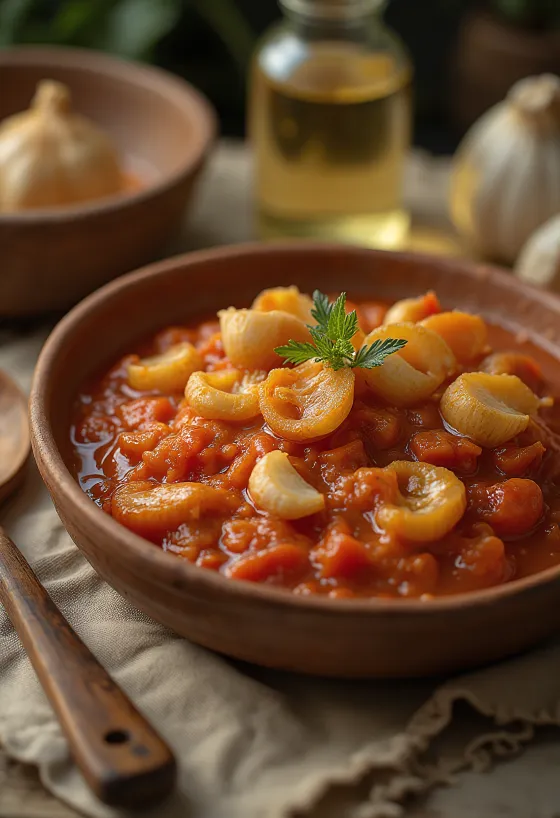 Matbucha à l'ail rôti, avec persil frais sur le dessus