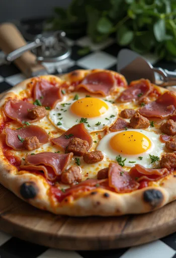 Pizza alla pancetta e uova à la pancetta croustillante et aux œufs