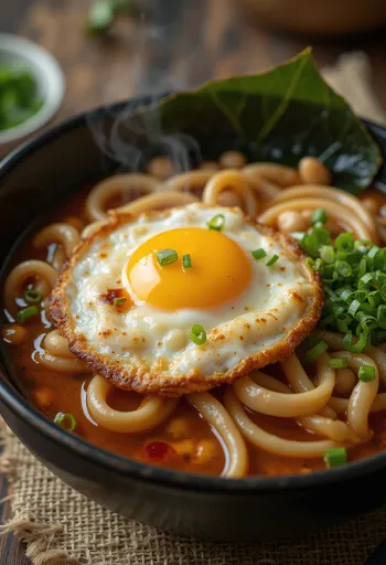 Bol de ramen à l'œuf au plat, avec nouilles et garnitures