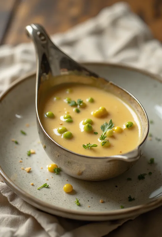 Sauce au poivre vert et moutarde de Dijon dressée