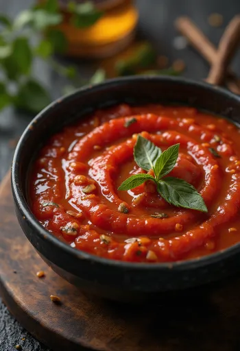 Sauce tomate épicée servie avec des pâtes