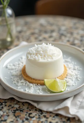 Gâteau Panna Cotta à la noix de coco servi avec élégance