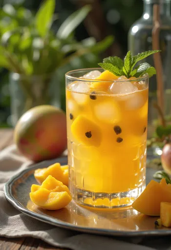Cidre mangue et fruit de la passion fraîchement servi