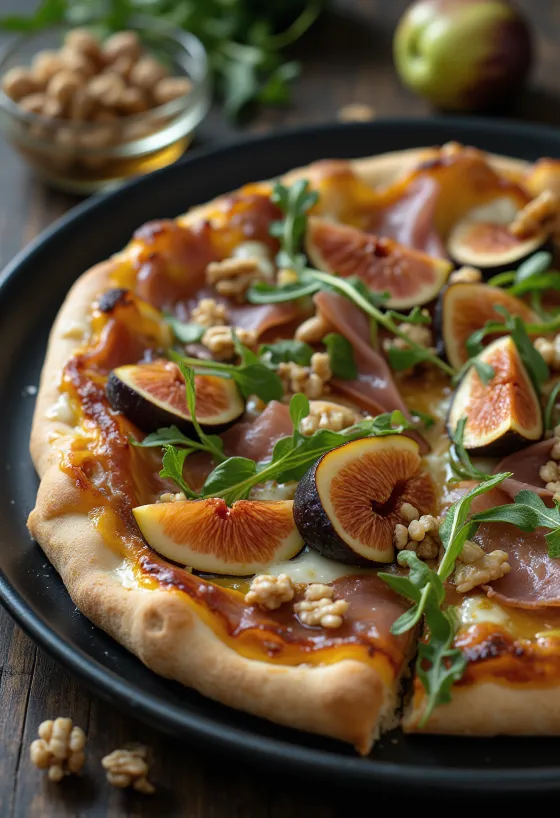 Pizza aux figues avec jambon prosciutto et miel