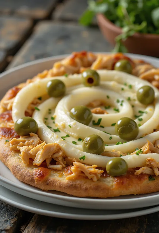 Pizza de Frango com Catupiry garnie de blanc de poulet et de fromage crémeux