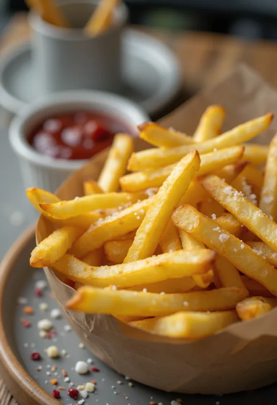 Frites dorées et croustillantes saupoudrées d'herbes fraîches.