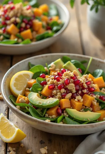 Buddha bowl au potimarron et cacahuètes dressé